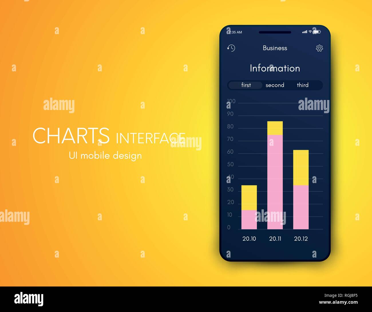 Benutzeroberfläche mit Infografiken mit Diagrammen und Grafiken in flacher Ausführung. Ui-Design Stock Vektor