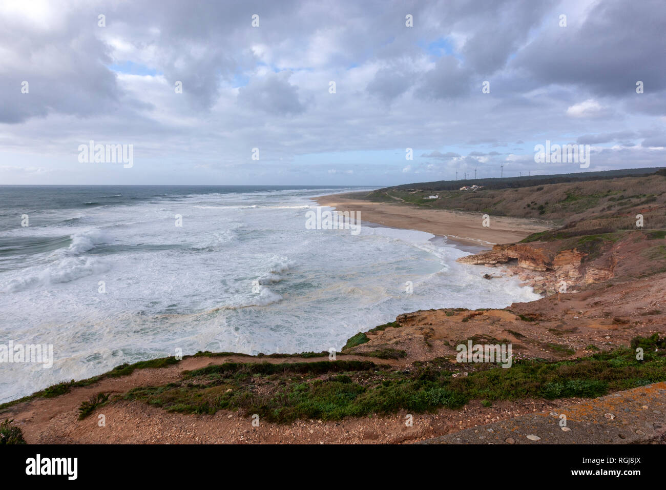 North Beach, Praia do Norte in Nazaré, Portugal Stockfoto