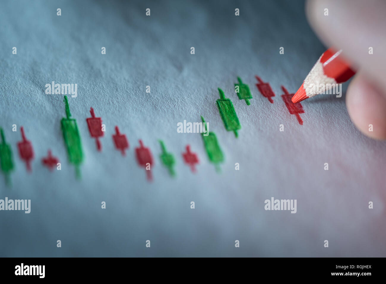 Aktienanalyse Leuchter Zeichnung Stockfoto