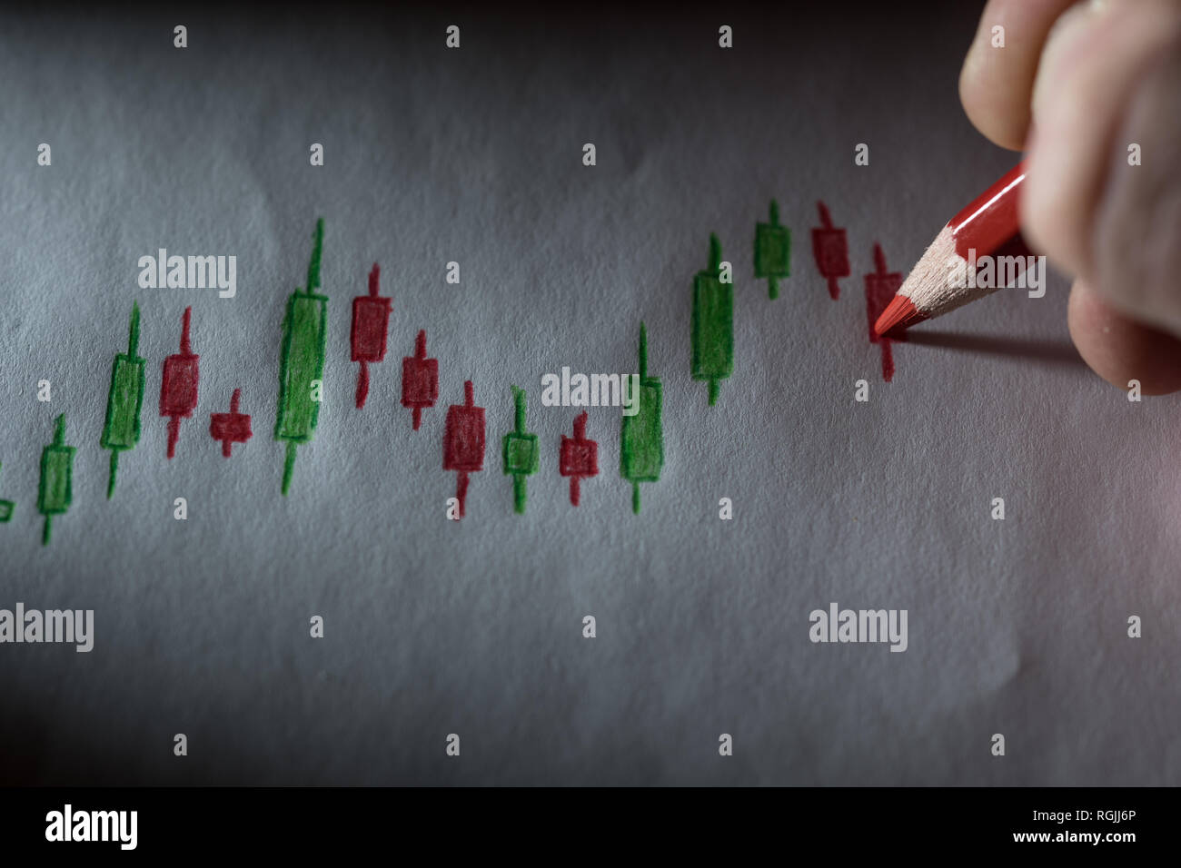 Aktienanalyse Leuchter Zeichnung Stockfoto