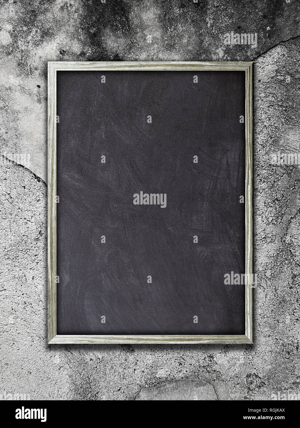 Leere Tafel Rahmen auf gerissenen Beton Wand Hintergrund Stockfoto