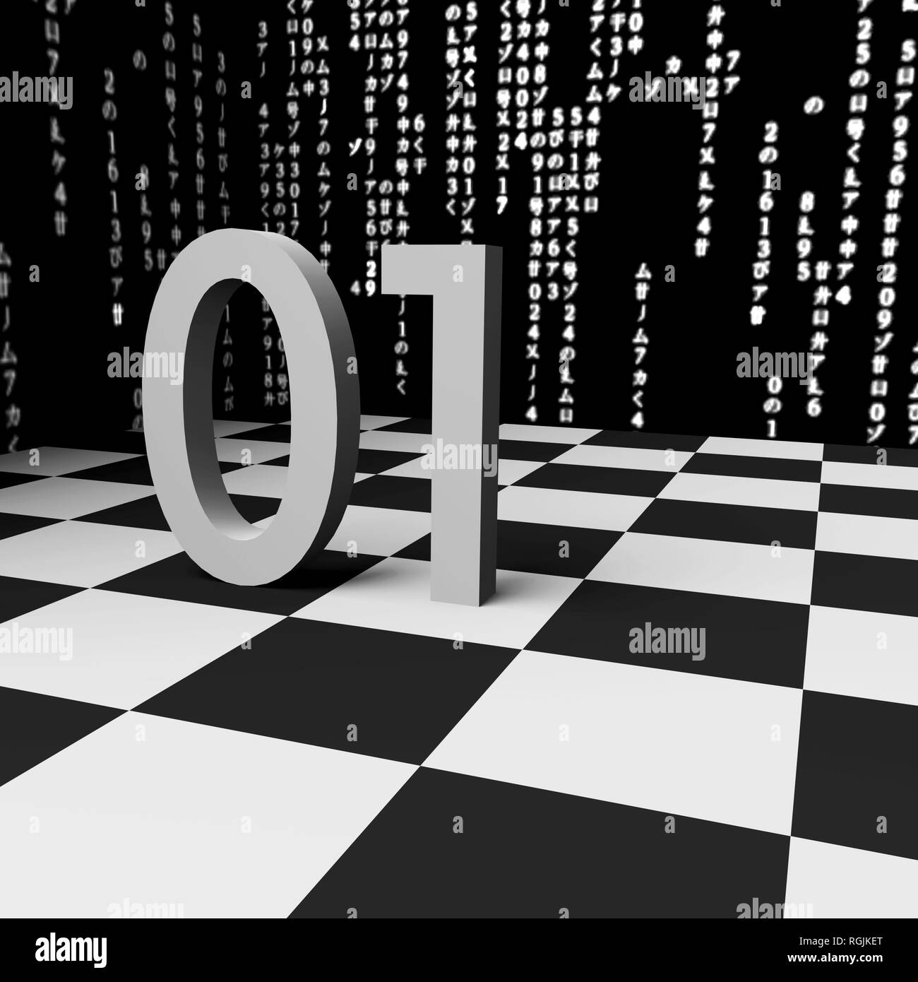 Leer computer generated 01 Symbole auf Schachbrett Stockfoto