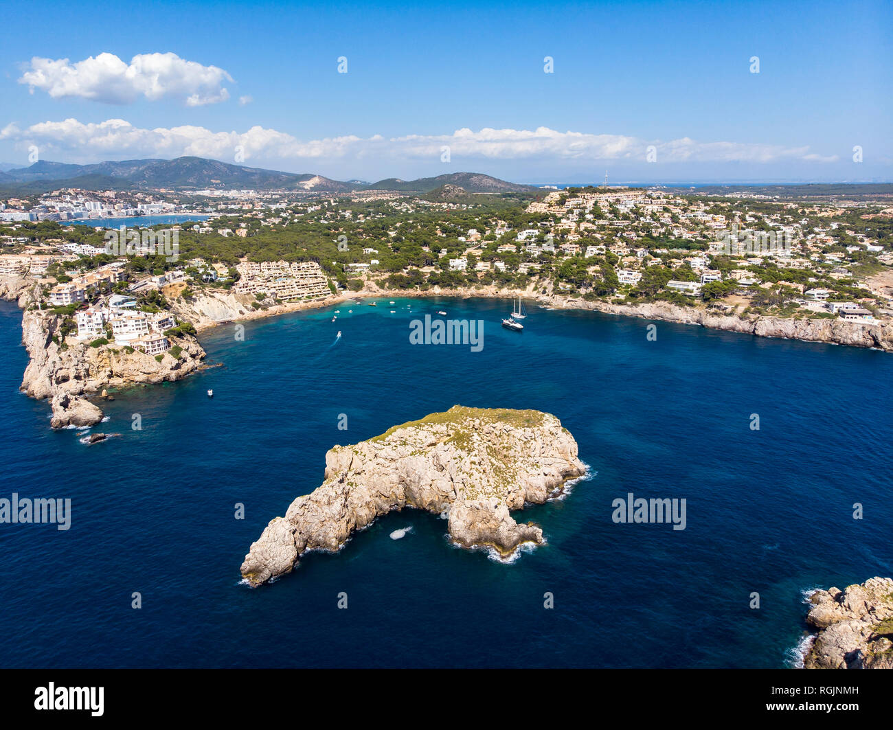 Spanien, Balearen, Mallorca, Region Calvia, Luftaufnahme von Islas Malgrats und Santa Ponca Stockfoto