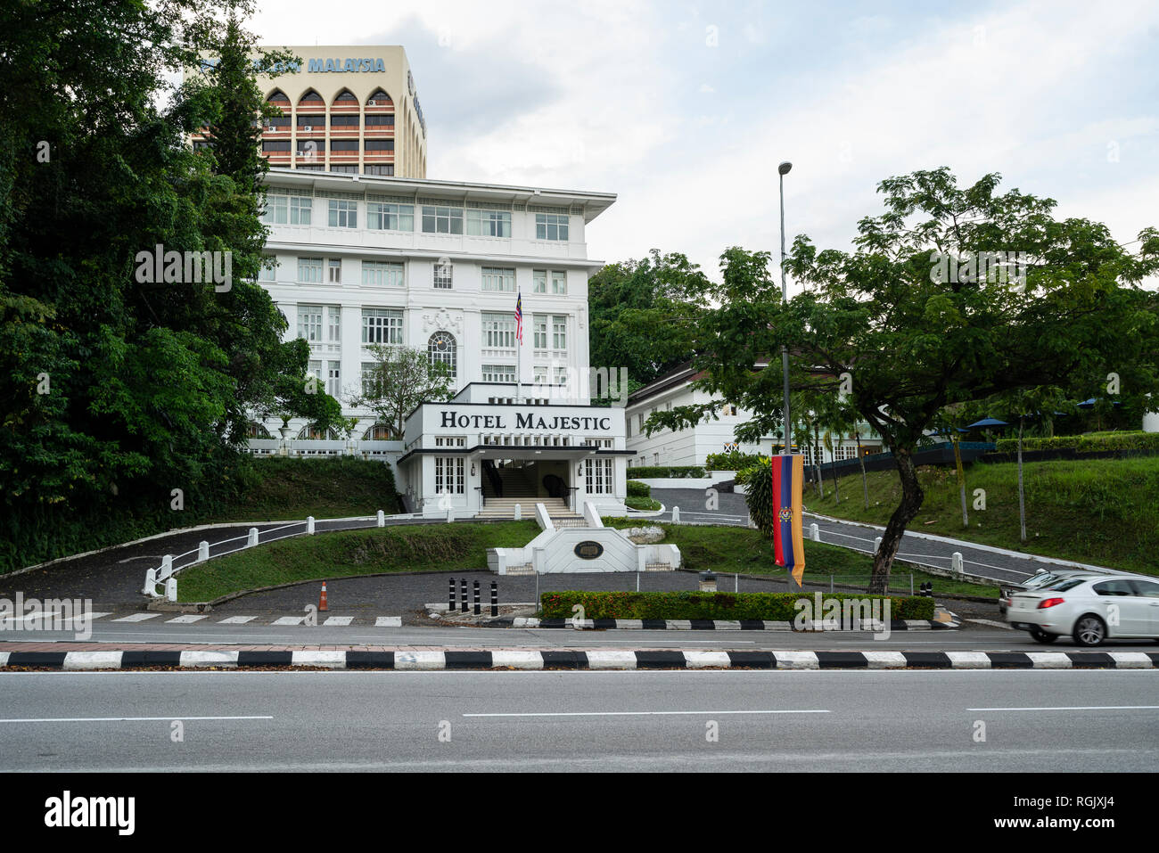 Ein Blick auf die Fassade des Hotel Majestic alten Gebäude in Kuala Lumpur, Malaysia Stockfoto