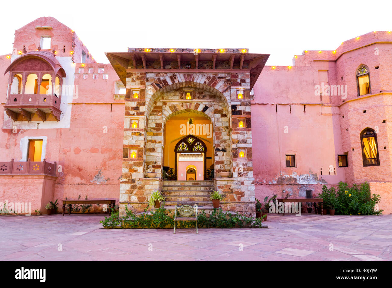 Indien, Rajasthan, Venice, Eingang von Heritage Hotel Ram Bihari Palace Stockfoto