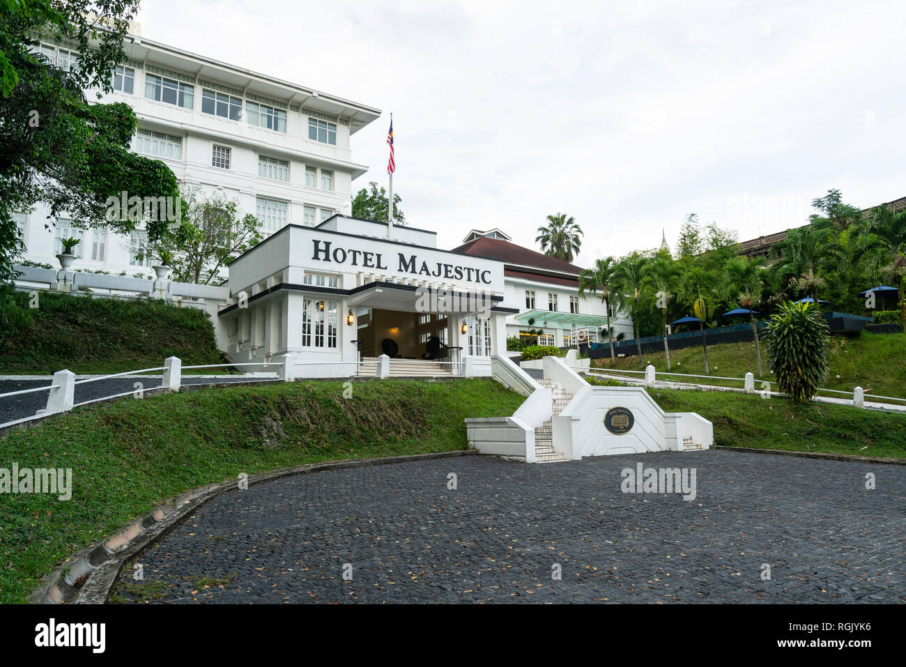 Ein Blick auf die Fassade des Hotel Majestic alten Gebäude in Kuala Lumpur, Malaysia Stockfoto