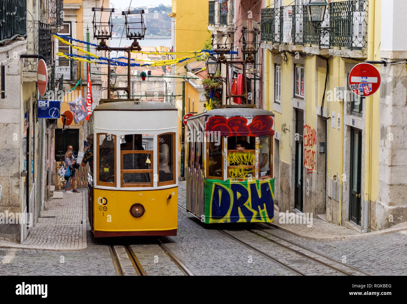 Bica Standseilbahn Straßenbahn in Lissabon, Portugal Stockfoto