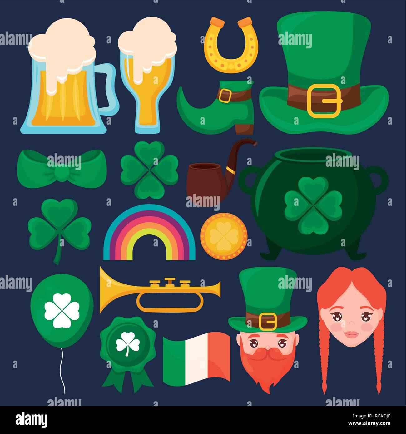 Leprechaun hat mit set Symbole Vector Illustration Design Stock Vektor