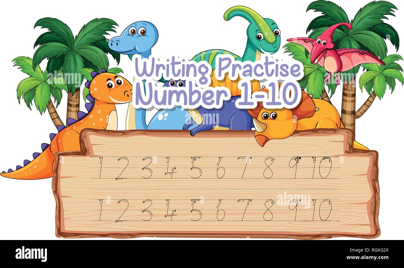Schreiben Praxis Abbildung Nummer Eins zu Zehn Stock Vektor