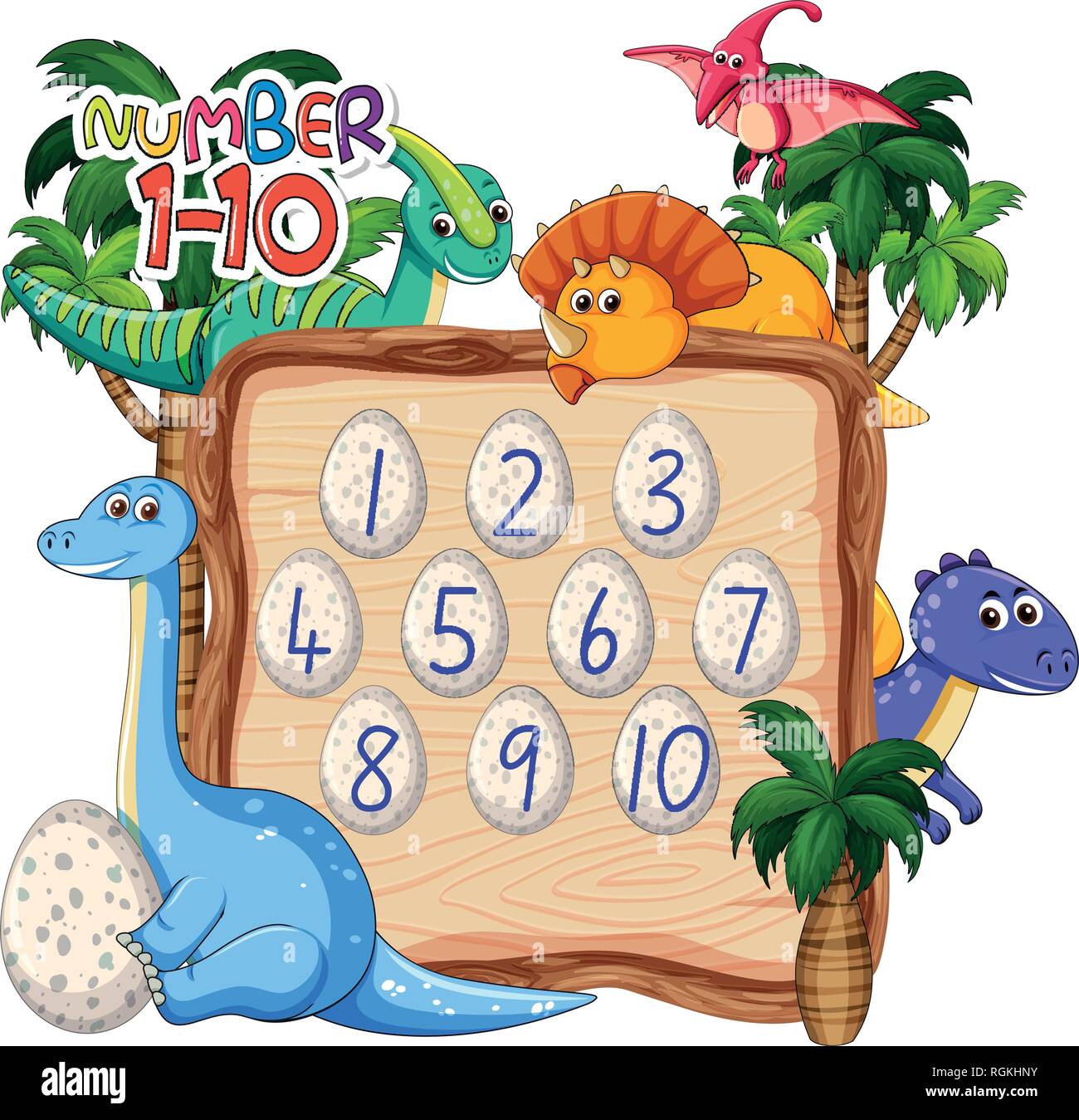 Die Anzahl ein Dinosaurier Thema Abbildung 10 Stock Vektor