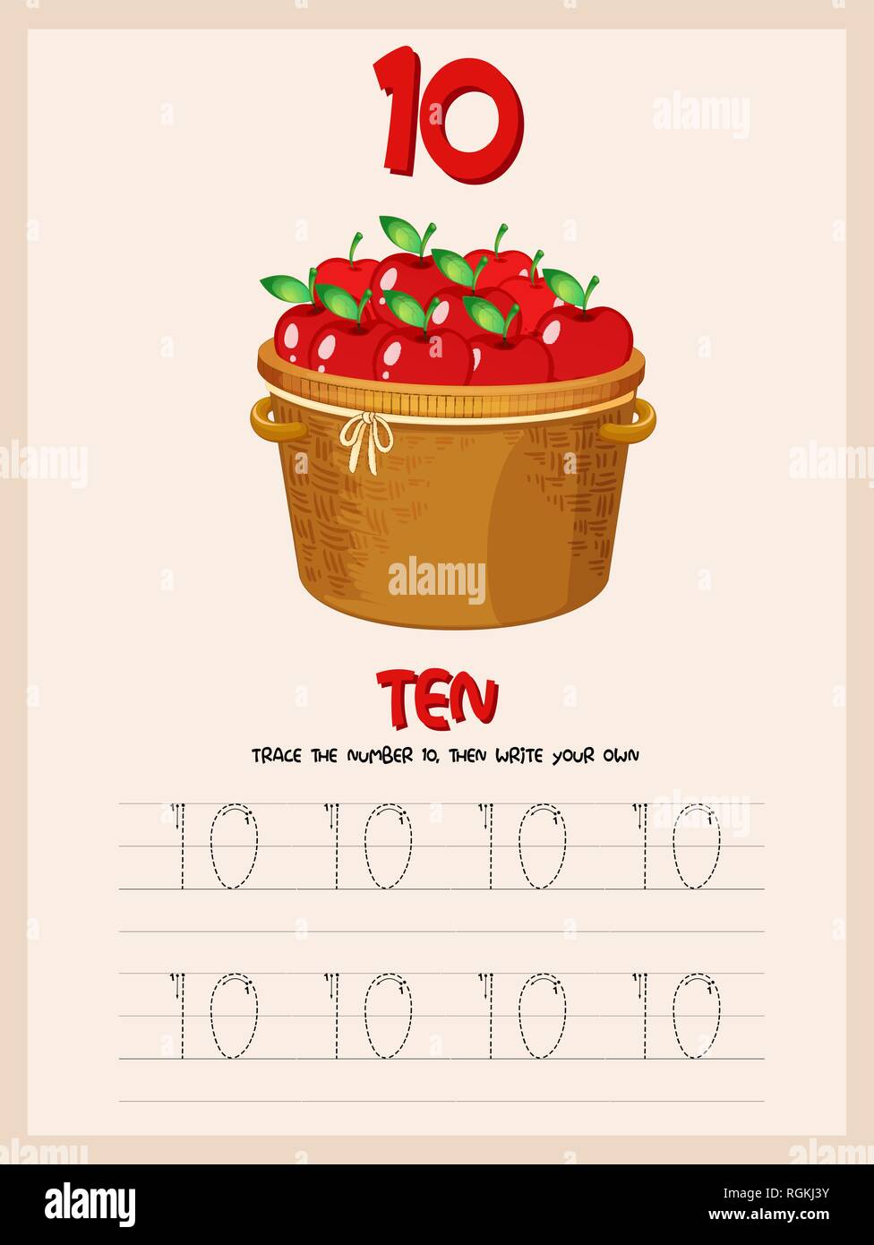 10 Anzahl tracing Arbeitsblätter Abbildung Stock Vektor