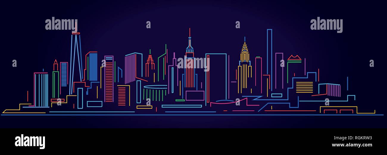 New York City städtischen Skyline Leuchtreklamen Stock Vektor