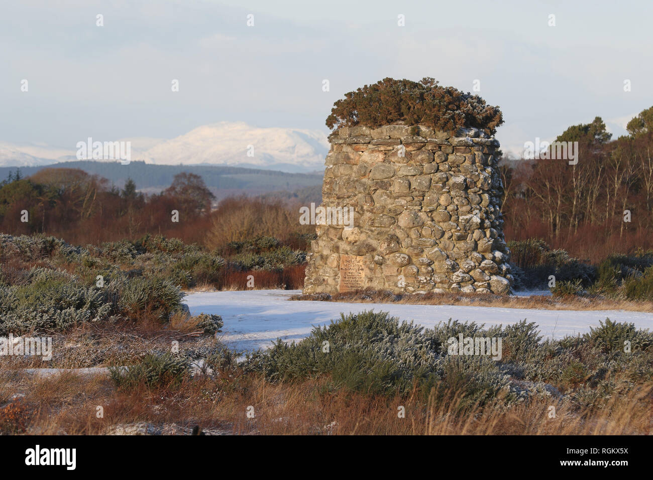 30. Januar 2019: das Schlachtfeld von Culloden memorial Cairn. Bild: Andrew Smith Stockfoto