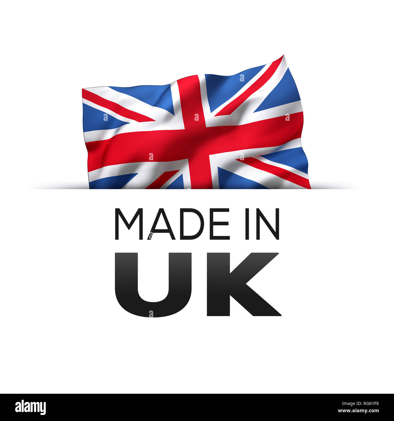 In Großbritannien England-Garantie Label mit Eine wehende Flagge des Vereinigten Königreichs. Stockfoto