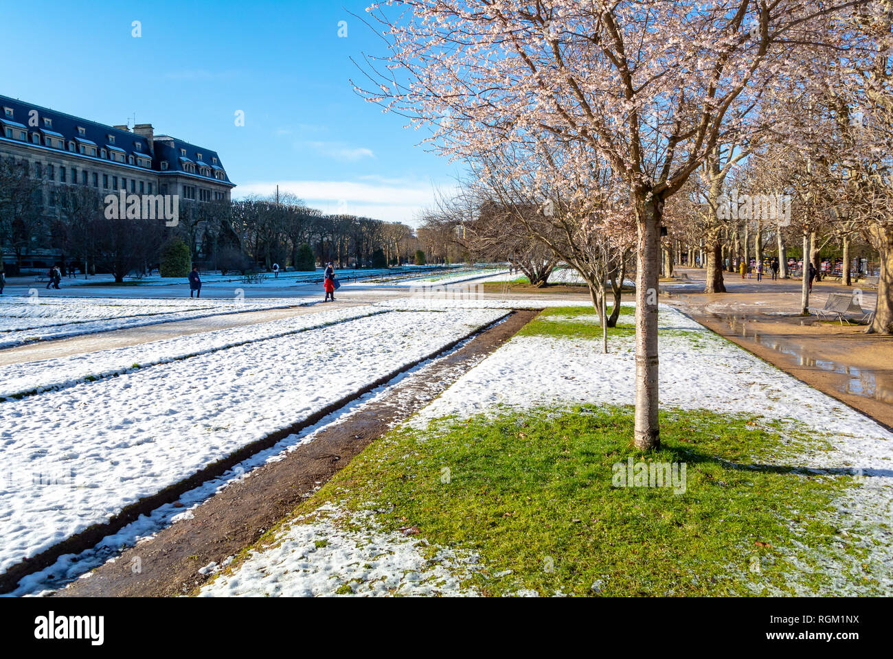 Jardin des Plantes unter Schnee, Paris, Frankreich Stockfoto