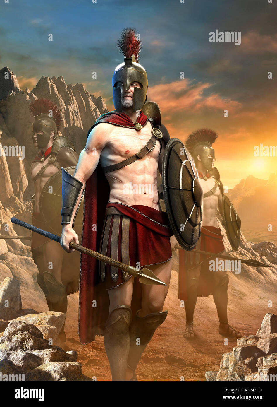 Spartan warrior Szene 3D-Darstellung Stockfoto
