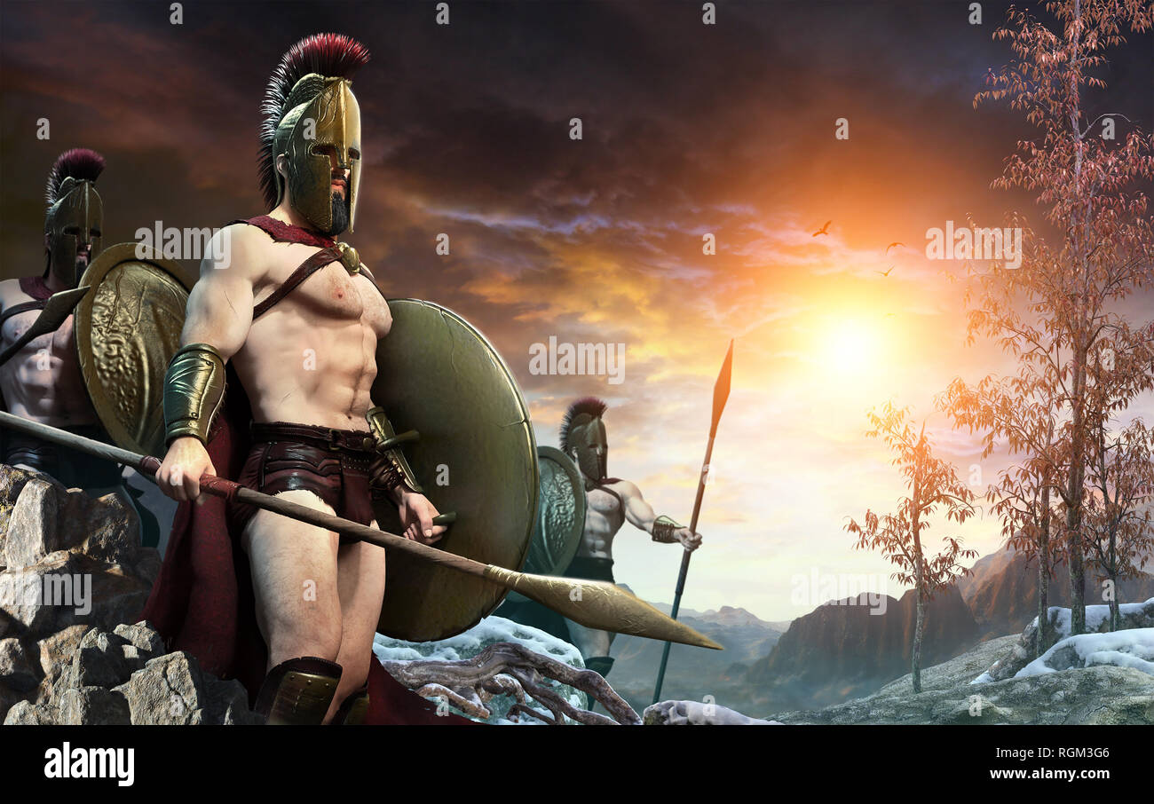 Spartan warrior Szene 3D-Darstellung Stockfoto