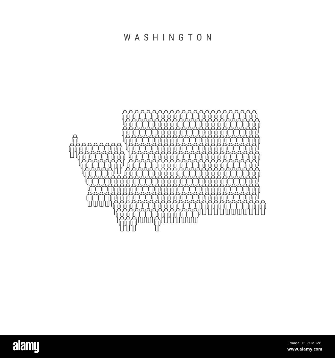 Leute Karte von Washington, US-Staat. Stilisierte Silhouette, Leute in der Form einer Karte von Washington. Washington Bevölkerung. Abbildung: Isolieren Stockfoto
