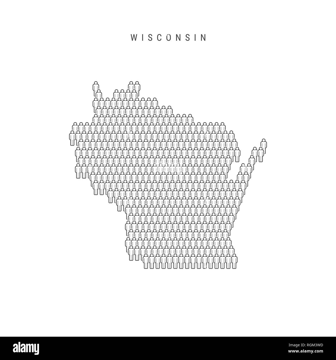 Leute Karte von Wisconsin, US-Staat. Stilisierte Silhouette, Leute in der Form einer Karte von Wisconsin. Wisconsin Bevölkerung. Abbildung: Isolierte o Stockfoto