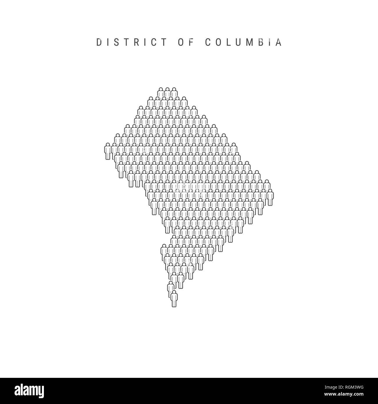 Leute Karte von Washington, District of Columbia. Stilisierte Silhouette, Leute in der Form einer Karte von Washington DC. Washington DC Bevölkerung. Il Stockfoto