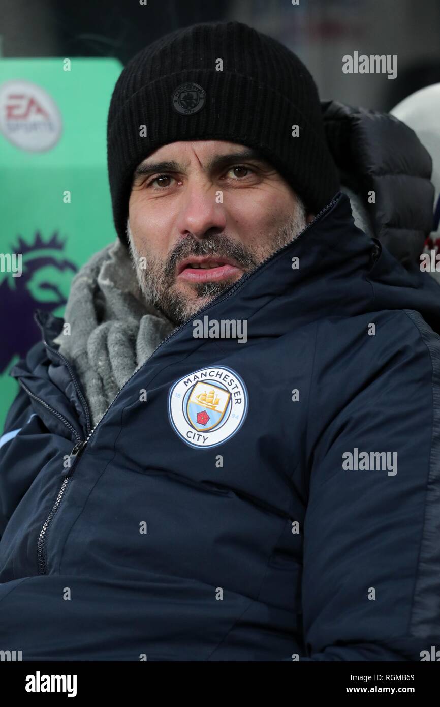 PEP GUARDIOLA, Manchester City FC MANAGER, Newcastle United FC V Manchester City FC, Premier League, 2019 Stockfoto