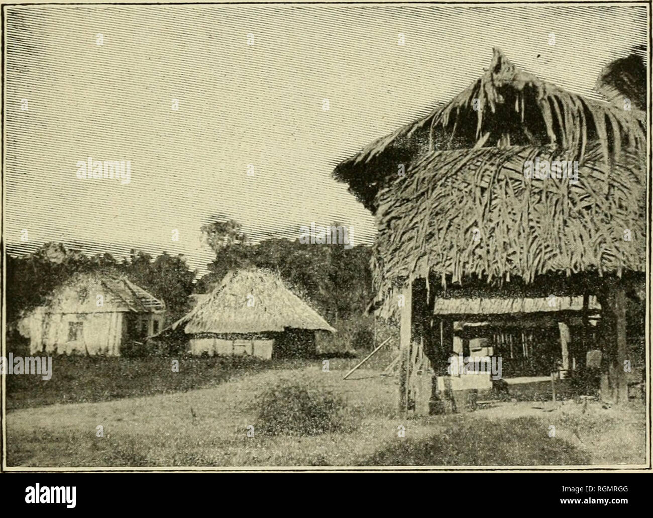 . Bulletin du Museum national d'histoire naturelle. Natural History. Â 151 â l Ces gens, n'ont connaissance de l'intÃ©rieur que par la lÃ© Gendes mehr oder weniger fantastiques, qu'ils redoutent, et ce que Leur en Montre l'ossature des mornes, dont les Silhouetten boisÃ©es et estompÃ © es de Gris se profilent dans le lointain. Sur l'emplacement de l'ancien site pÃ© nitentiaire de l'Oyapock, dont une trÃ¨s minime Nebenklägerin est occupÃ©e par le Bourg de Saint-Georges, il ne subsiste que quelques rares, sans aucune Vorläufige de Restauration masures croulantes qui vont s'affaissant une à une.. Vue d'une rue de Stockfoto