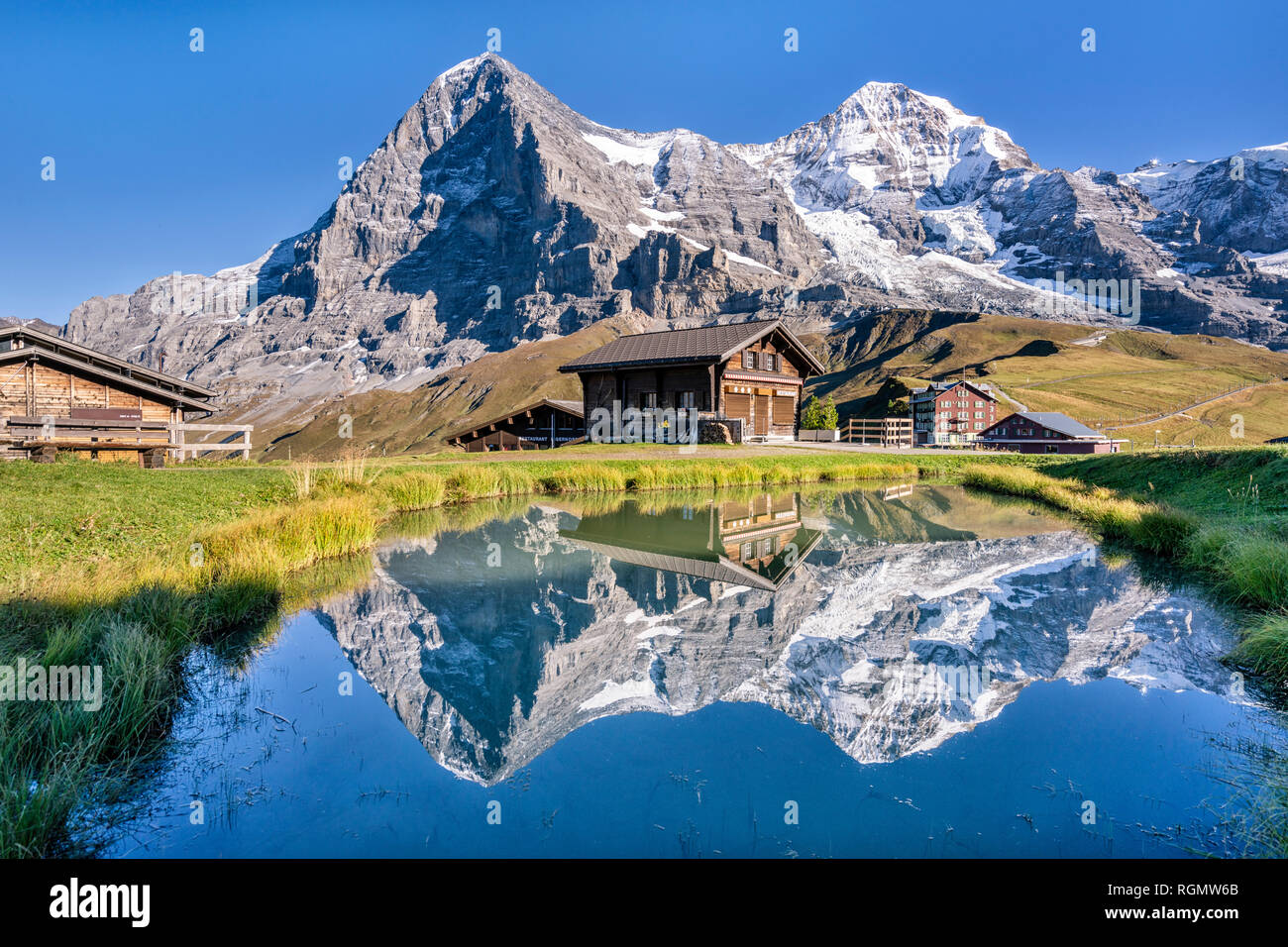 Schweiz, Berner Oberland, Berner Alpen, Kleine Scheidegg Eiger, Mönch und Jungfrau Stockfoto