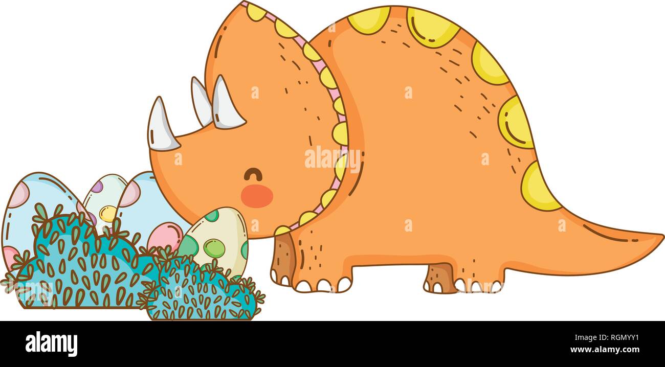 Cute triceratops mit Eiern Szene Stock Vektor