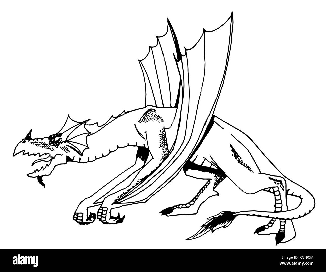 Black Dragon hand Zeichnung Abbildung Stockfoto