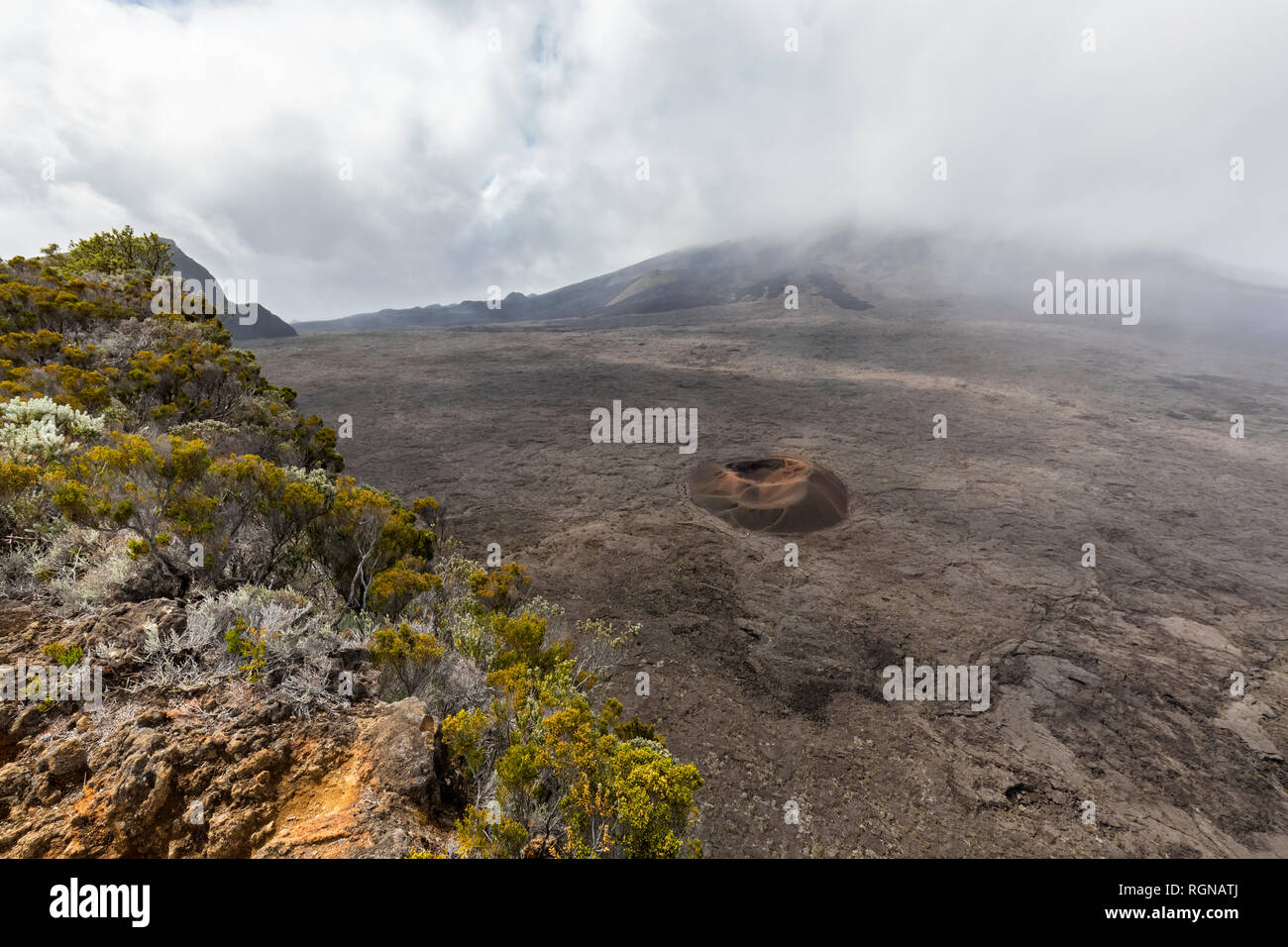 Reunion, Nationalpark, Shield Vulkan Piton de la Fournaise, Krater Formica Leo, Ansicht von Pas de Bellecombe Stockfoto