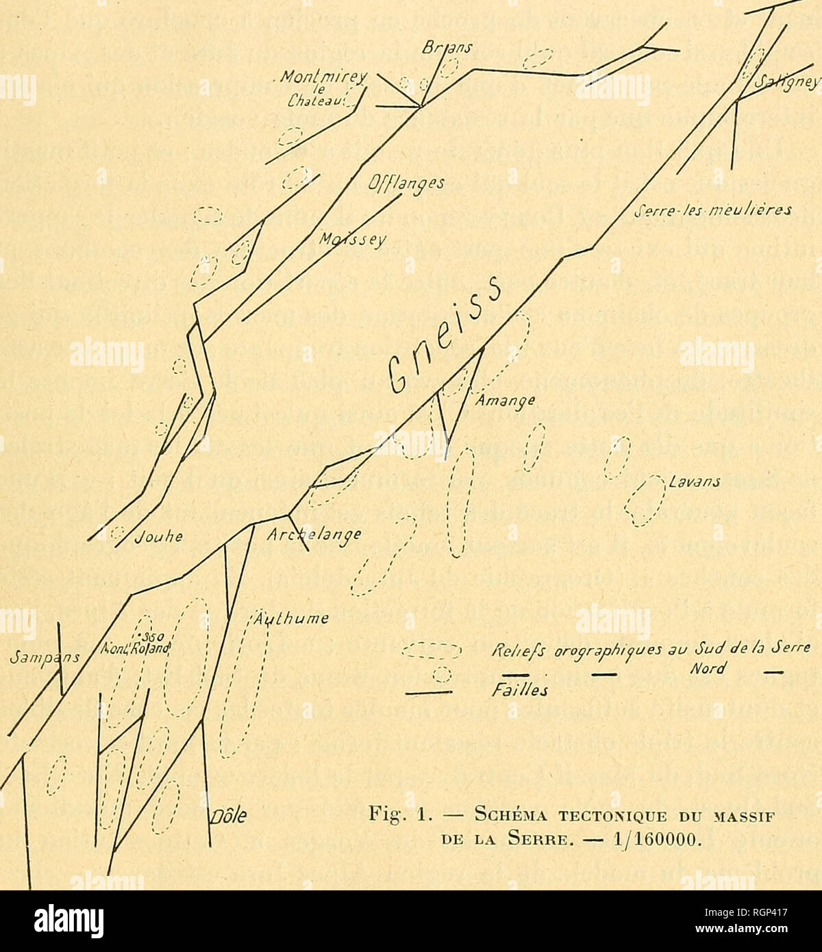 . Bulletin de la SociÃ©tÃ© gÃ©ologique de France. Geologie. TECTONIQUE DU JURA b21 vagues tectoniques Schauplätze d'en face, c'est-À-dire du Sud-Est, de sorte que la rÃ©gion du Nord qu'elle abritait des poussÃ © es Horizont - Geschichten, n'a pu-Ãªtre l'objet que d'Ã©branlements sur place. Goquand et Pidancet avaient fait remarquer antÃ © rieurement que le Massif de la Serre primitif se relie aux Vogesen sous la couverture Juras - Sique, aussi ai-je donnÃ© à ce-mur d'arrÃªt des Vagues tectoniques, Le nom de mÃ'le Vosgien, sous lequel Il est 1611 depuis cette Ã©poque.. "L3 i/jnj Reliefs oroor^ phioues Au 6 ud Stockfoto