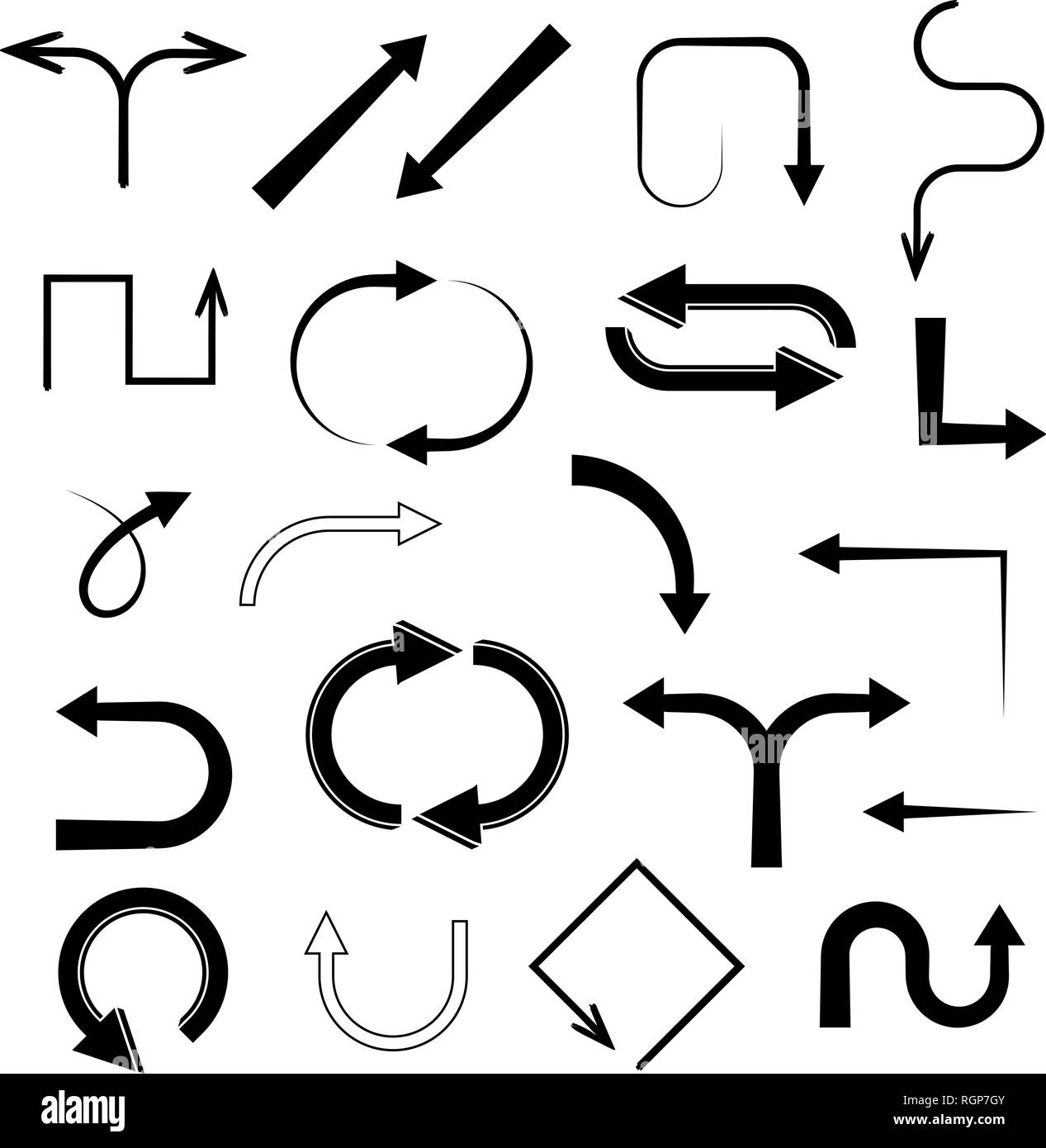 Schwarze Pfeile. Satz flacher Symbole Stock Vektor