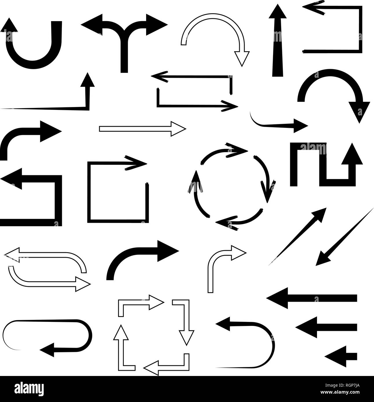 Schwarze Pfeile. Satz flacher Symbole Stock Vektor