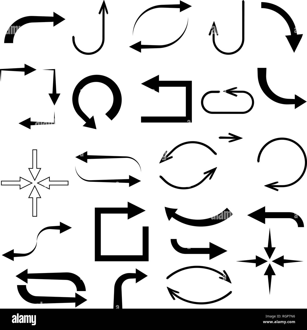 Schwarze Pfeile. Satz flacher Symbole Stock Vektor