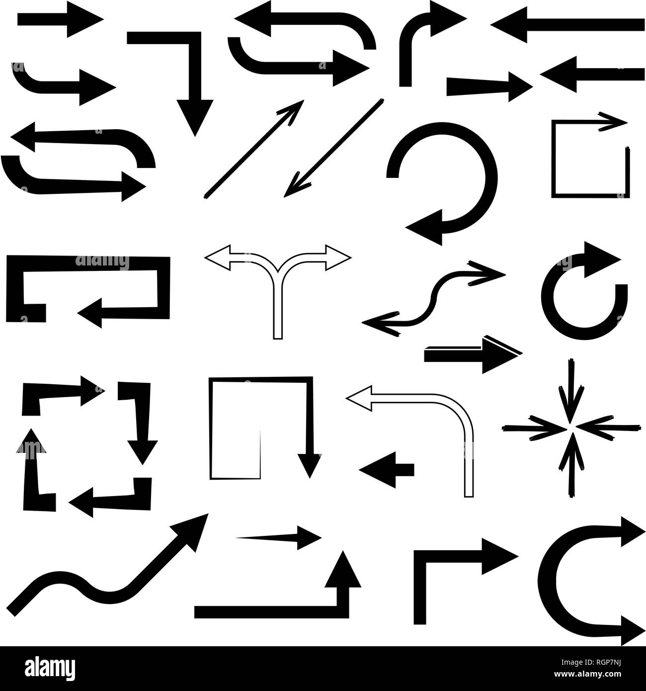 Schwarze Pfeile. Satz flacher Symbole Stock Vektor