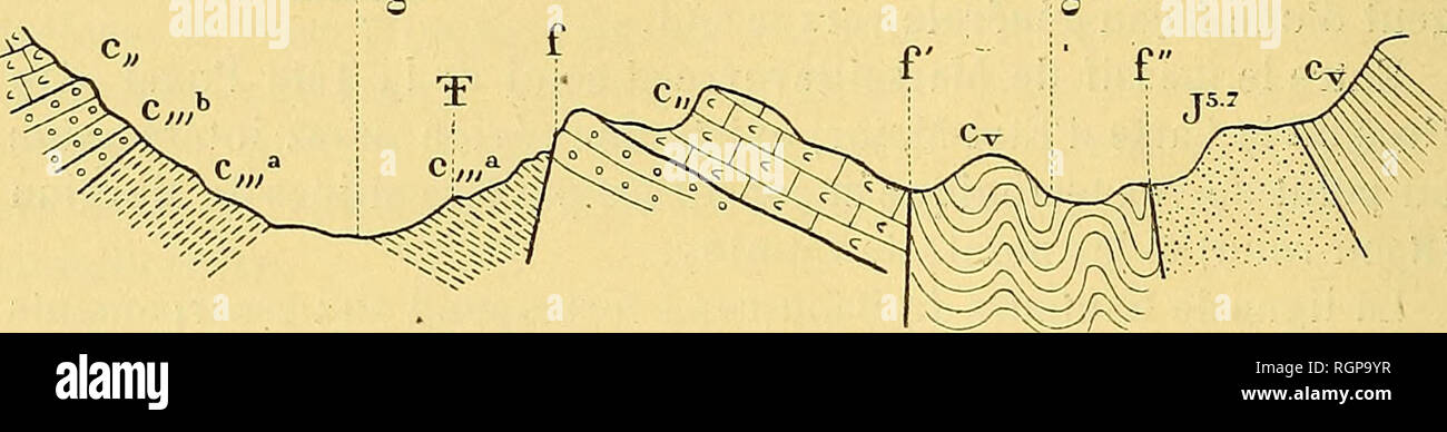 . Bulletin de la SociÃ©tÃ© gÃ©ologique de France. Geologie. 440 FOURNIES. ETUDES SUR LA TECTONIQUE 20 Juin 2013 une Faille verticale mettant en Kontakt le Valanginien avec Le Juras - Sique supÃ©rieur qui affleure Au Pied du Massif de la TÃªte Puget, dont Il est sÃ©parÃ© par un Groupe de failles. Au-dessus, apparais - les Marnes hauteriviennes contenant de nombreux Fossilien: s.o. Calanque de Mor&lt; r Calanque de Snsiton N.E.. Abb. 10. Â Coupe de la Calanque de Morgiou à Celle de Sugiton. J3" 7, Jurassique supÃ©rieur; Lebenslauf, Valanginien; Cinn, Marnes hauteriviennes; Cinb, Calcaires Ã Silex: cn, Stockfoto