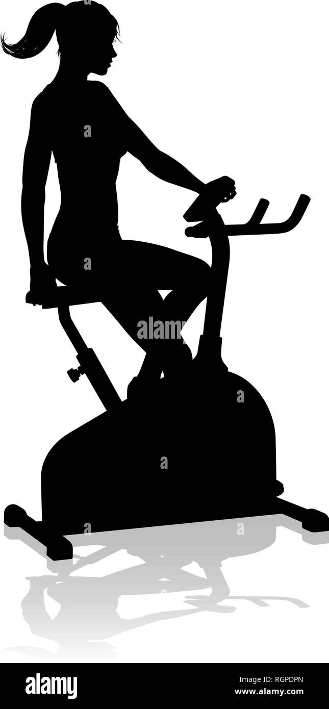 Fitnessstudio Frau Silhouette stationäre Übung Spin Bike Stock Vektor