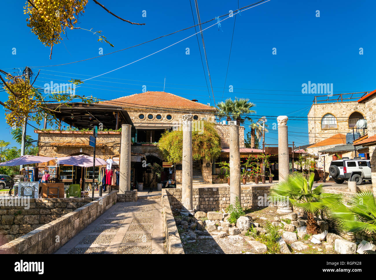 Antike römische Säulen in der Altstadt von Byblos, Libanon Stockfoto