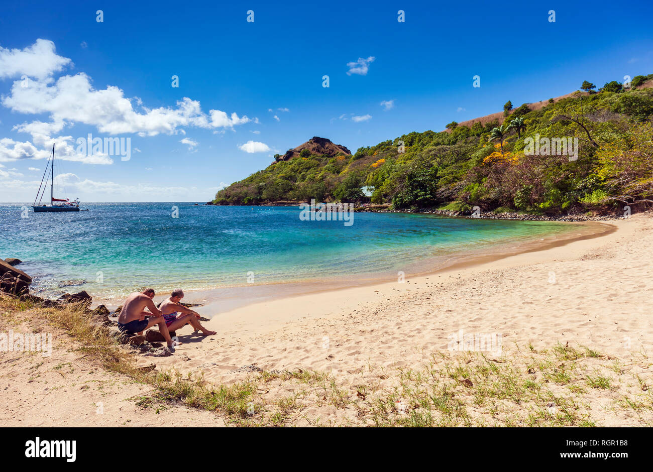 Tropical Beach, Pigeon Island, Rodney Bay, Gros Islet, St. Lucia, Karibik. Stockfoto
