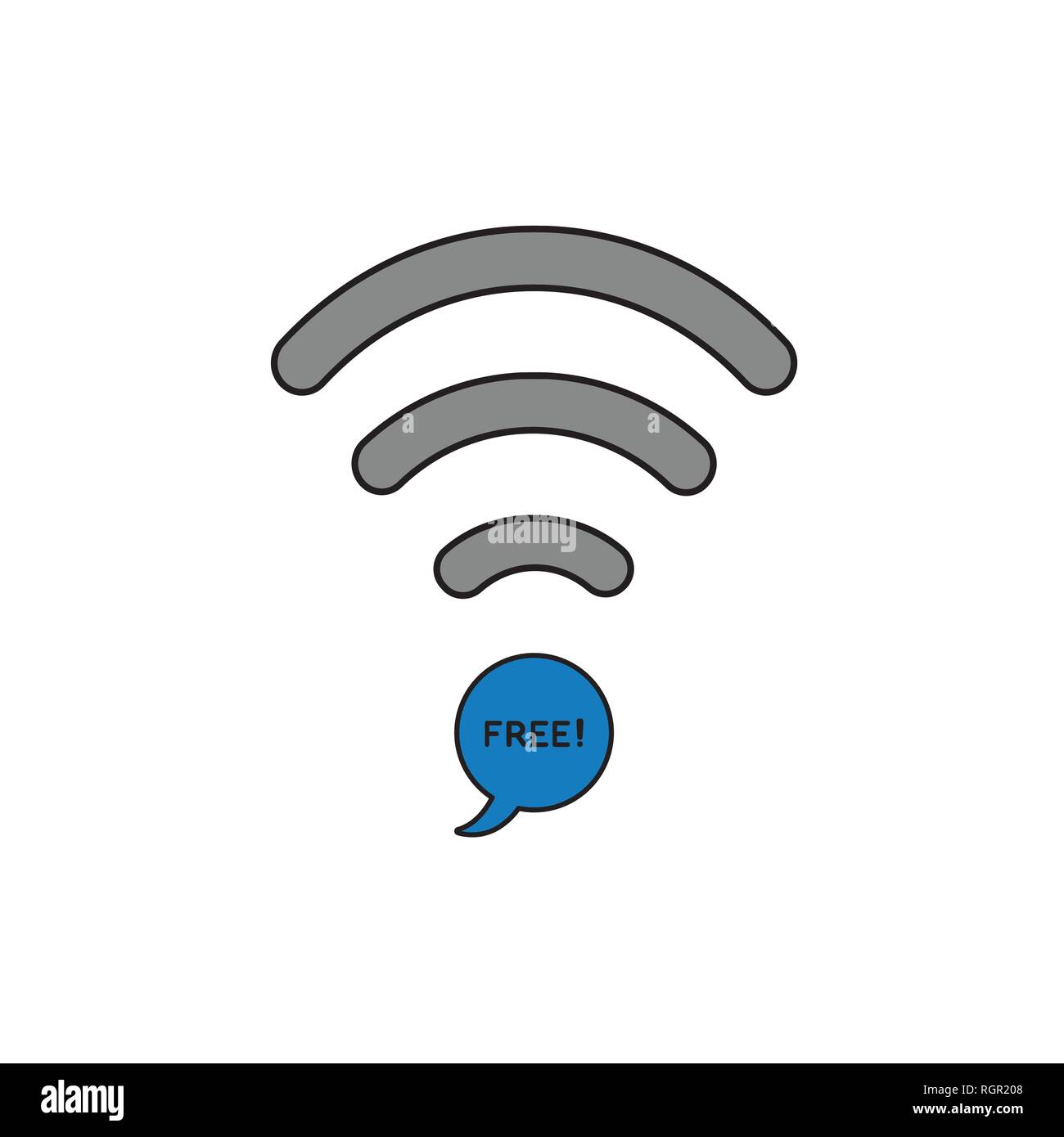 Flaches Design Stil Vector Illustration Konzept der wlan Symbol mit dem blauen Sprechblasen-symbol und freier Text auf weißem Hintergrund. Farbigen, schwarzen Umrissen. Stock Vektor