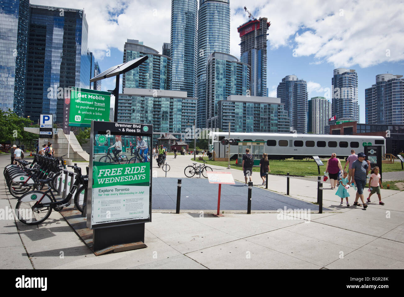 Toronto Railway Museum und Fahrrad Teilen Toronto Dockingstation, Roundhouse Park, Toronto, Ontario, Kanada Stockfoto