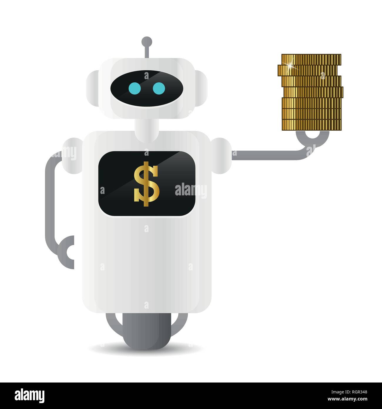 Roboter mit Dollar Goldmünzen Vektor-illustration EPS 10. Stock Vektor