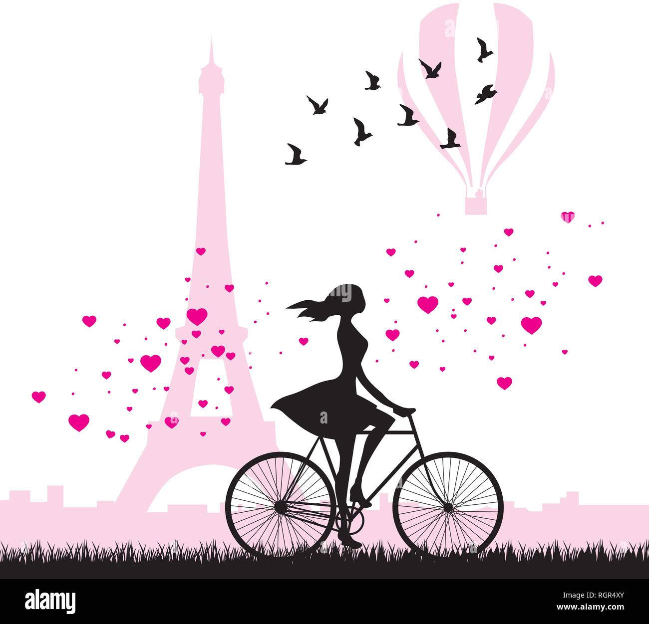 Junge Frau Reiten Fahrrad mit Eiffelturm im Hinter Stock Vektor