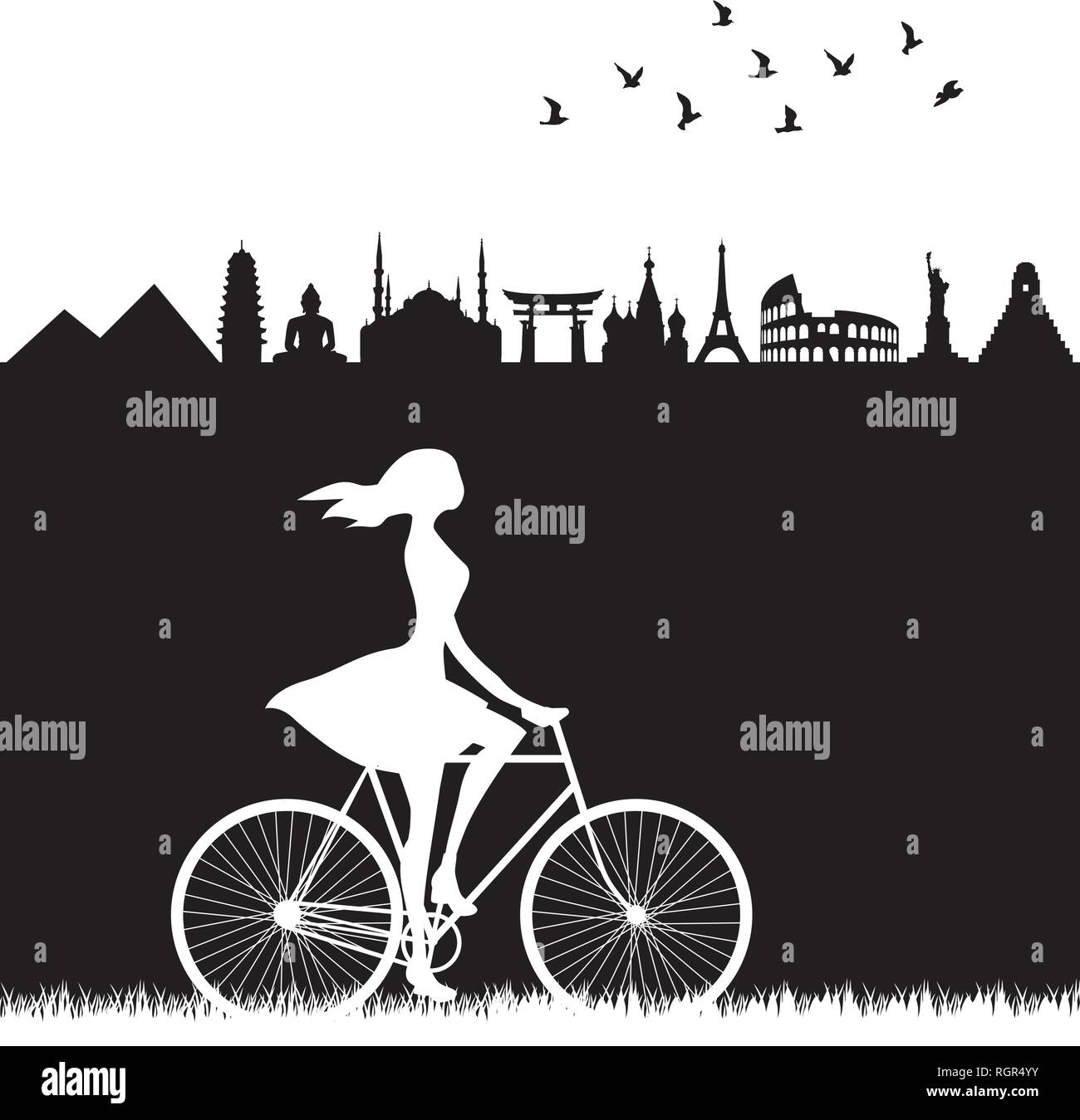 Rund um die Welt mit dem Fahrrad Stock Vektor