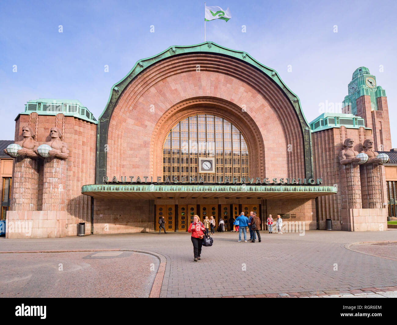 20. September 2018: Helsinki, Finnland - Helsinki Hauptbahnhof, im Jahr 1919 im Art déco-Stil gebaut. Stockfoto