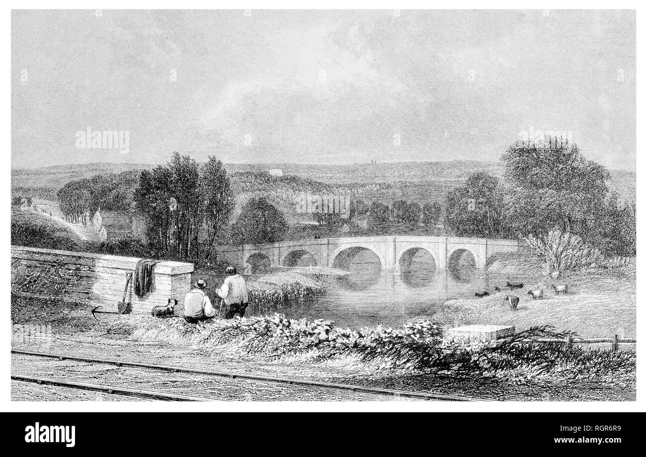 Die Eisenbahn in der Nähe von Penkridge und Teddesley Halle in der Ferne Stockfoto
