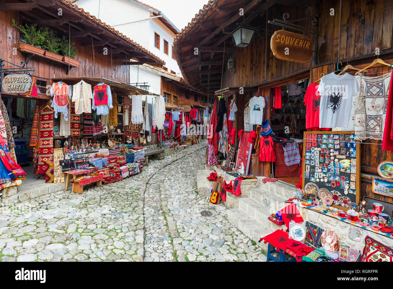 Osmanische Basar und Holzhäuser, Puntarenas, Albanien Stockfoto