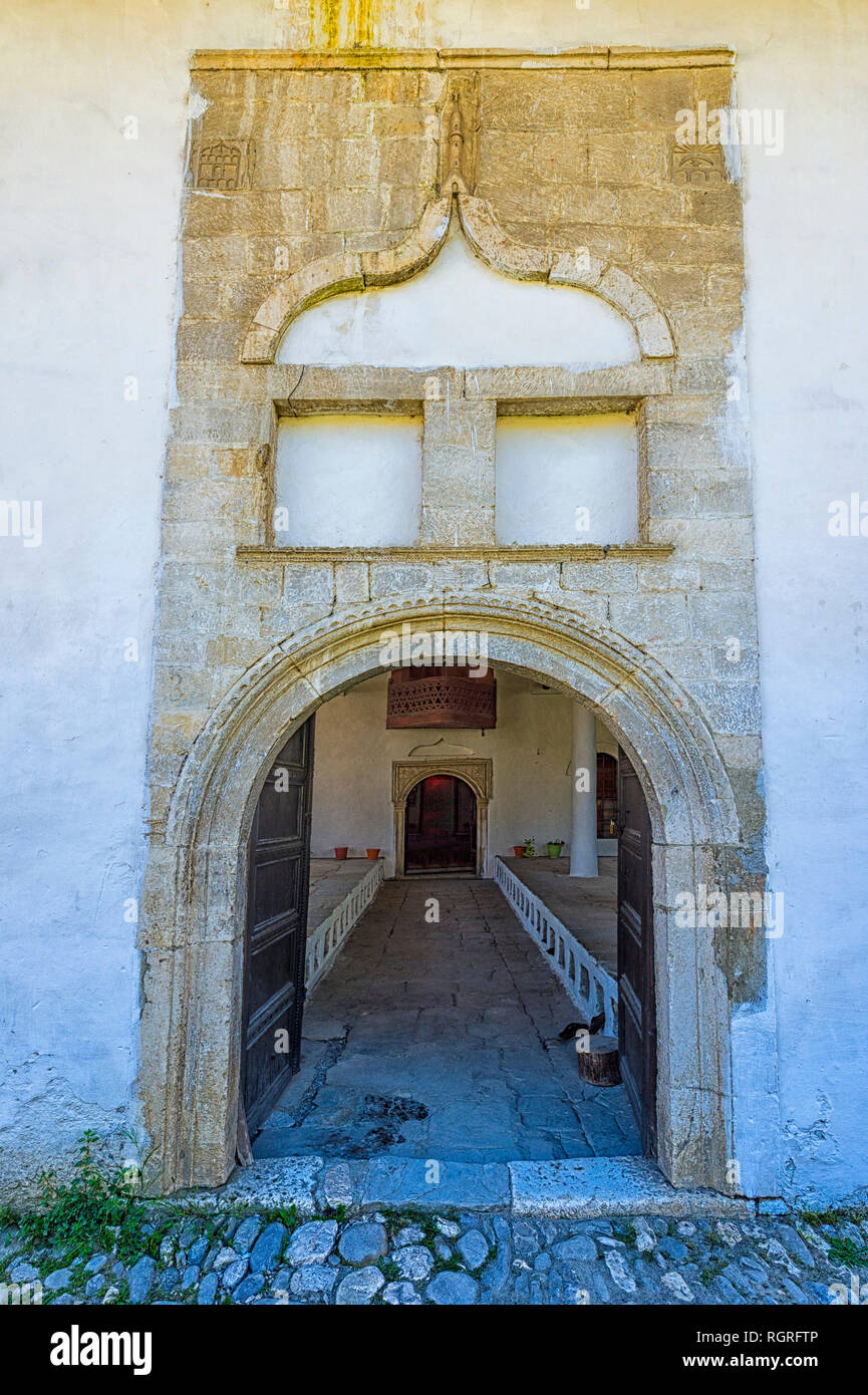 King's Moschee, Eingang, Berat Stadt, Albanien Stockfoto