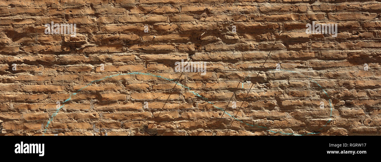 Ziegel wand hintergrund Textur, Beige, Braun, Zement, Lehm. Vintage Wall, gealtert, Banner Stockfoto