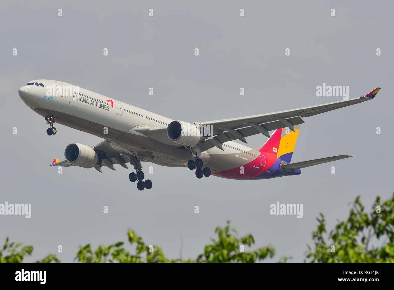 Saigon, Vietnam - Jan 26, 2019. Ein Airbus A330-300 Flugzeug von Asiana Airlines Landung am Flughafen Tan Son Nhat (SGN) in Saigon (Ho Chi Minh City), Vie Stockfoto